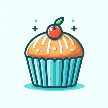 Cupcake with cherry. Vector illustration of a cupcake.のイラスト素材