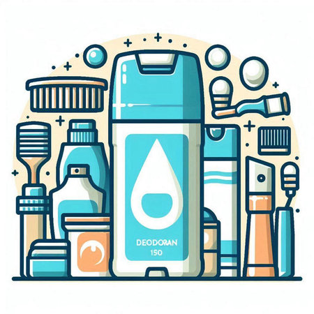 Vector illustration of a set of personal hygiene products. Flat line style design.のイラスト素材
