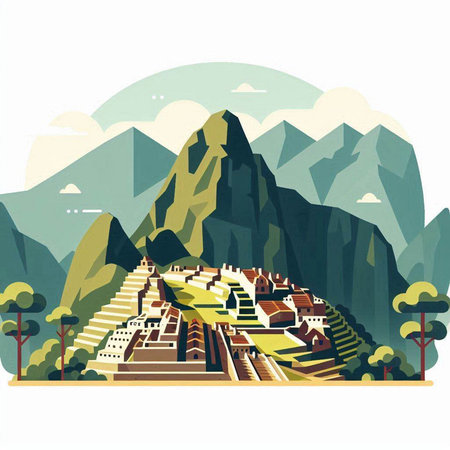 Machu Picchu, the Inca citadel in Peru, vector illustrationのイラスト素材