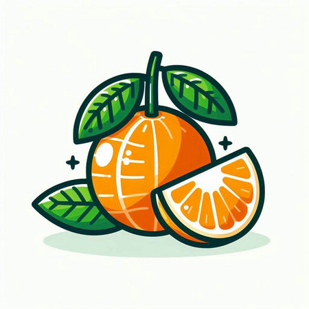 Orange fruit with leaves isolated on white background. Vector illustration in cartoon style.のイラスト素材