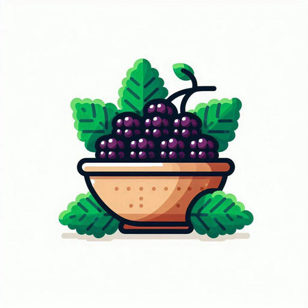Grapes in a bowl on a white background. Vector illustration.のイラスト素材