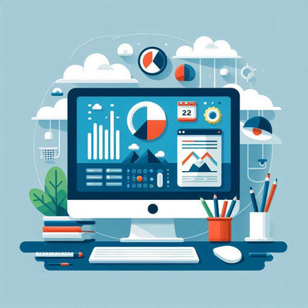 Flat design modern vector illustration concept of business, finance, accounting, statistics and analytic research.のイラスト素材