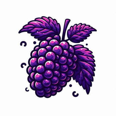 Illustration of a bunch of blackberries on a white background.のイラスト素材