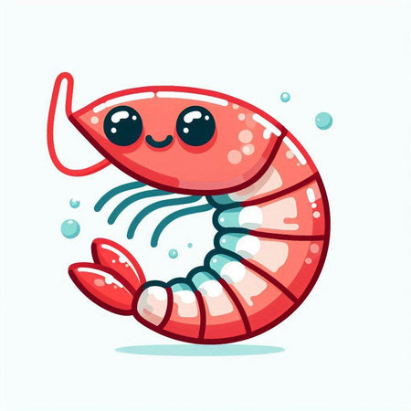 Cute cartoon shrimp. Vector illustration. Isolated on white background.のイラスト素材