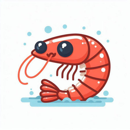 Cute cartoon shrimp. Vector illustration isolated on a white background.のイラスト素材