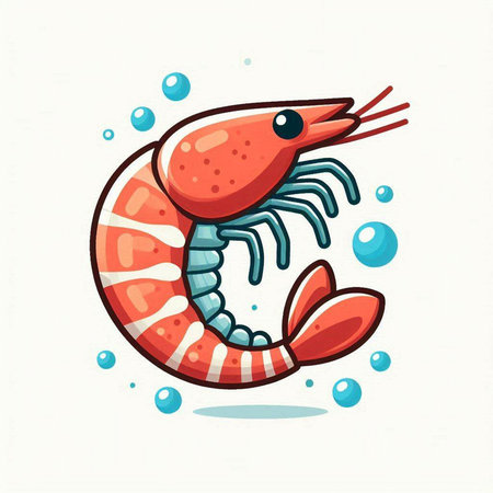 Cute cartoon shrimp. Vector illustration, isolated on white background.のイラスト素材