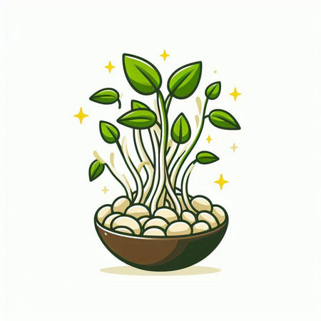 Illustration of a plant growing in a pot on a white backgroundのイラスト素材