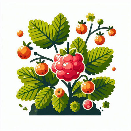 Vector illustration of a bunch of berries on a branch with leaves.のイラスト素材