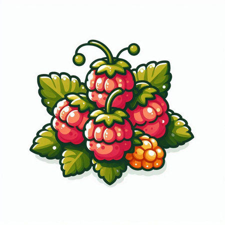 Raspberry vector illustration isolated on white background. Hand drawn raspberry.のイラスト素材