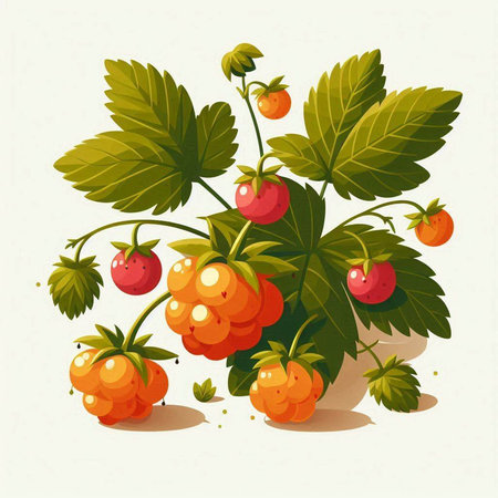 Ripe berries of wild strawberry on a branch. Vector illustration.のイラスト素材