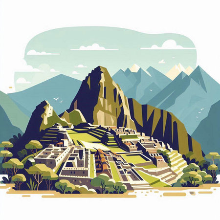 Machu Picchu, Peru, South America, vector illustration.のイラスト素材