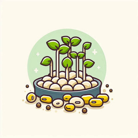 Illustration of soybean sprouts in bowl. Vector illustration.のイラスト素材