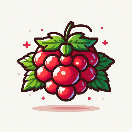 Raspberry fruit cartoon vector illustration. Hand drawn berry icon.のイラスト素材
