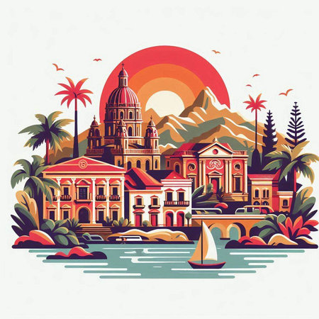 Santa Cruz de Tenerife, Canary Islands. Vector illustration.のイラスト素材