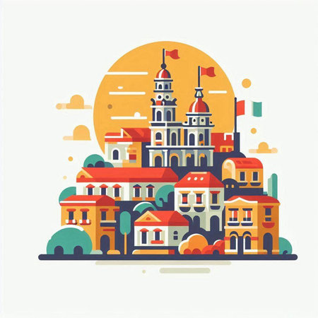 Vector illustration of the old city. Colorful flat design for web and print.のイラスト素材