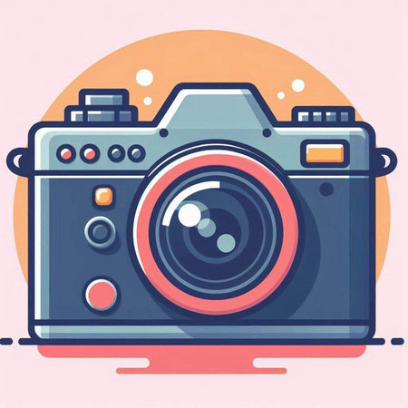 Retro camera. Vector illustration in flat style. Camera icon.のイラスト素材