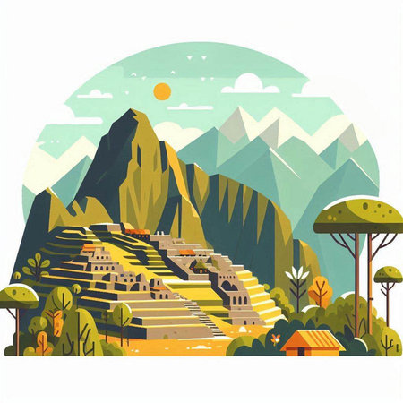 Machu Picchu, ancient Inca city in Peru, vector illustrationのイラスト素材