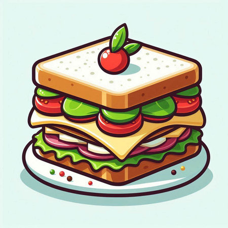 Sandwich with tomato, cheese and lettuce. Vector illustration of a sandwich.のイラスト素材