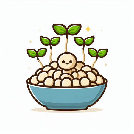 Cute chickpeas with sprouts in bowl. Vector illustration.のイラスト素材