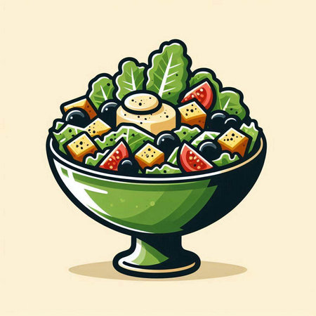 Vegetable salad in a bowl. Vector illustration in cartoon style.のイラスト素材