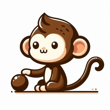 Cute cartoon monkey playing with ball isolated on white background. Vector illustration.のイラスト素材