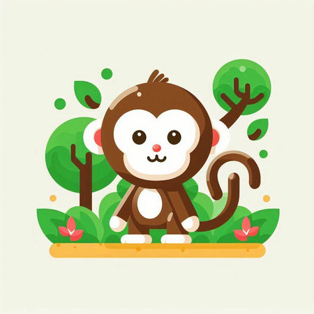 cute monkey in the jungle vector illustration. flat design style.のイラスト素材