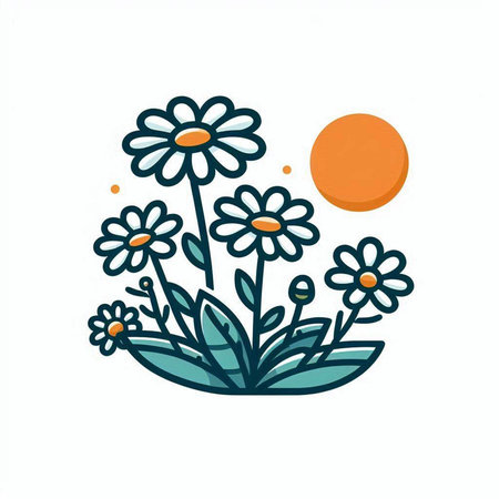 Vector illustration of daisies on a white background. Doodle style.のイラスト素材