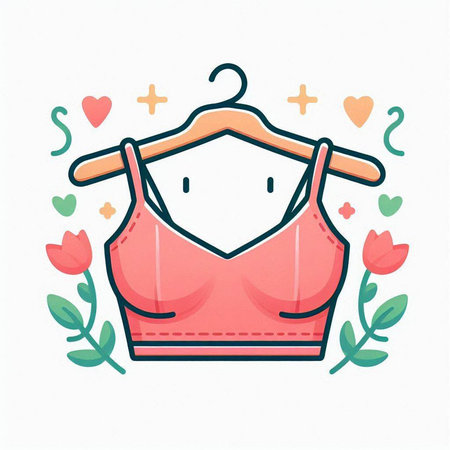 Women's bra on a hanger with flowers. Vector illustration.のイラスト素材