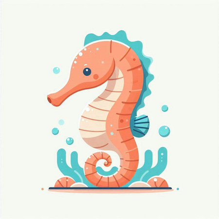 Cute cartoon seahorse. Vector illustration in flat style.のイラスト素材