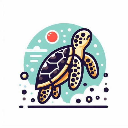 Turtle icon in flat style. Vector illustration of a sea turtle.のイラスト素材
