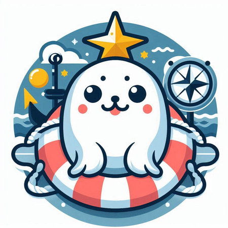 Cute sea ghost with a star in his hand. Vector illustration.のイラスト素材