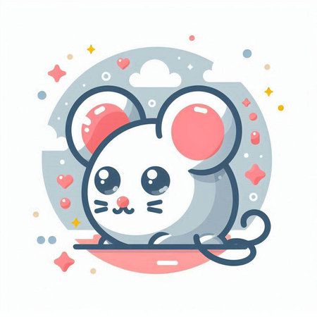 Cute cartoon mouse with hearts. Vector illustration in a flat style.のイラスト素材