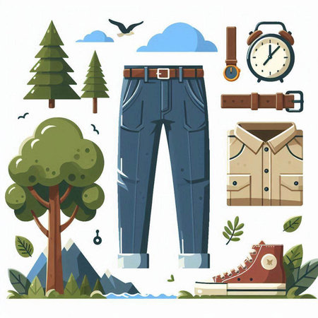 Men's clothing and accessories set. Vector illustration in flat style.のイラスト素材