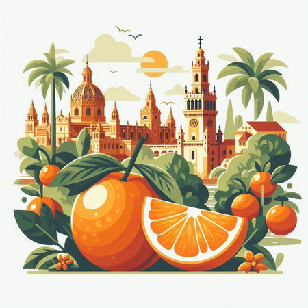 Vector illustration of Seville, Spain. Landmark of Spain.のイラスト素材