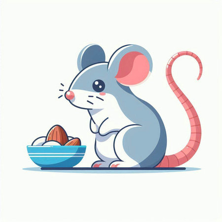 Mouse with egg. Vector illustration in flat style on white background.のイラスト素材