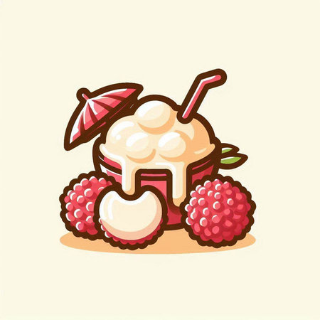 Raspberry ice cream in a bowl. Vector illustration on white background.のイラスト素材