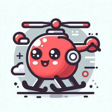 Vector illustration of cute red helicopter. Flat line art style design.のイラスト素材