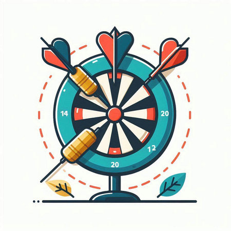 Darts target with arrows flat vector illustration. Dartboard with darts.のイラスト素材
