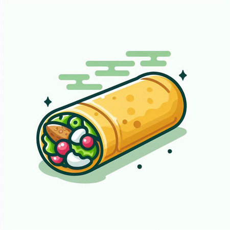Illustration of a roll with meat and vegetables, vector illustration.のイラスト素材