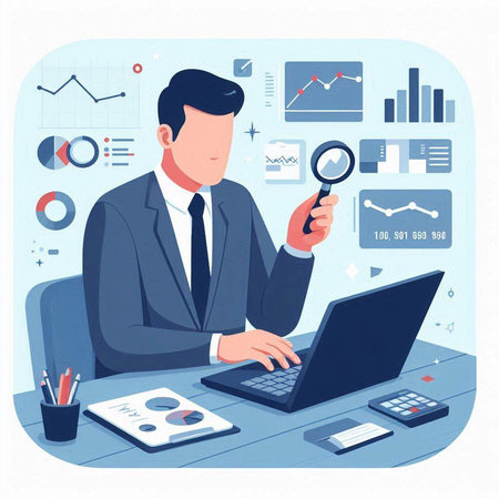Businessman working at office. Vector illustration in flat cartoon style.のイラスト素材