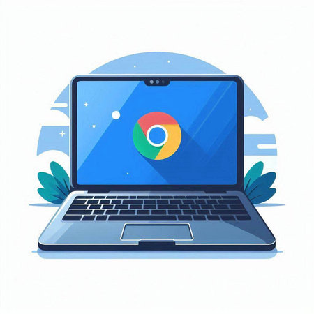 Laptop with colorful pie chart on screen. Flat vector illustration.のイラスト素材