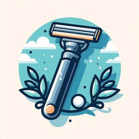 Shaving razor with laurel wreath. Vector illustration in cartoon style.のイラスト素材