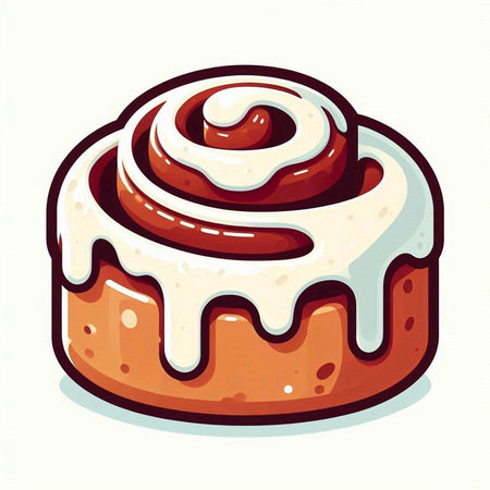 Cinnamon roll. Vector illustration of a cinnamon roll with icing.のイラスト素材