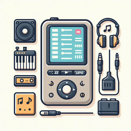 Set of music equipment and devices in flat style. Vector illustration.のイラスト素材