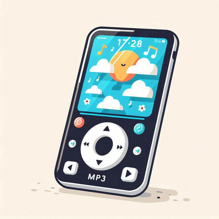 Mobile phone with music player. Vector illustration in flat cartoon style.のイラスト素材