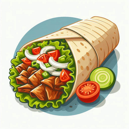 Illustration of a kebab in a tortilla wrap.のイラスト素材