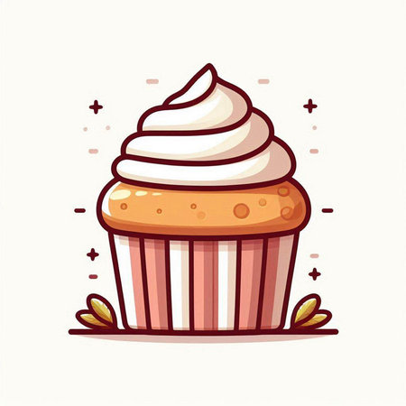 Cupcake vector illustration. Cupcake with whipped cream. Cupcake icon.のイラスト素材