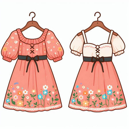 Illustration of summer dress with floral pattern on a hanger.のイラスト素材
