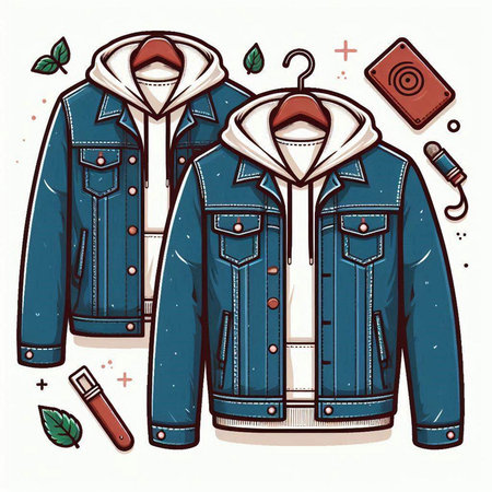 Vector illustration of a denim jacket with a hood, a cigarette and a hanger.のイラスト素材