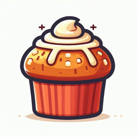 Cupcake with whipped cream. Vector illustration in cartoon style.のイラスト素材